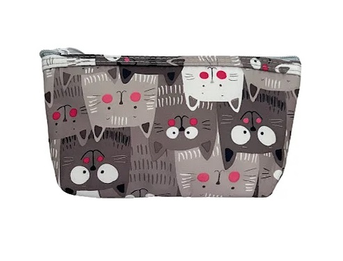 Necessaire estojo P  gatinhos floquinhos cinza